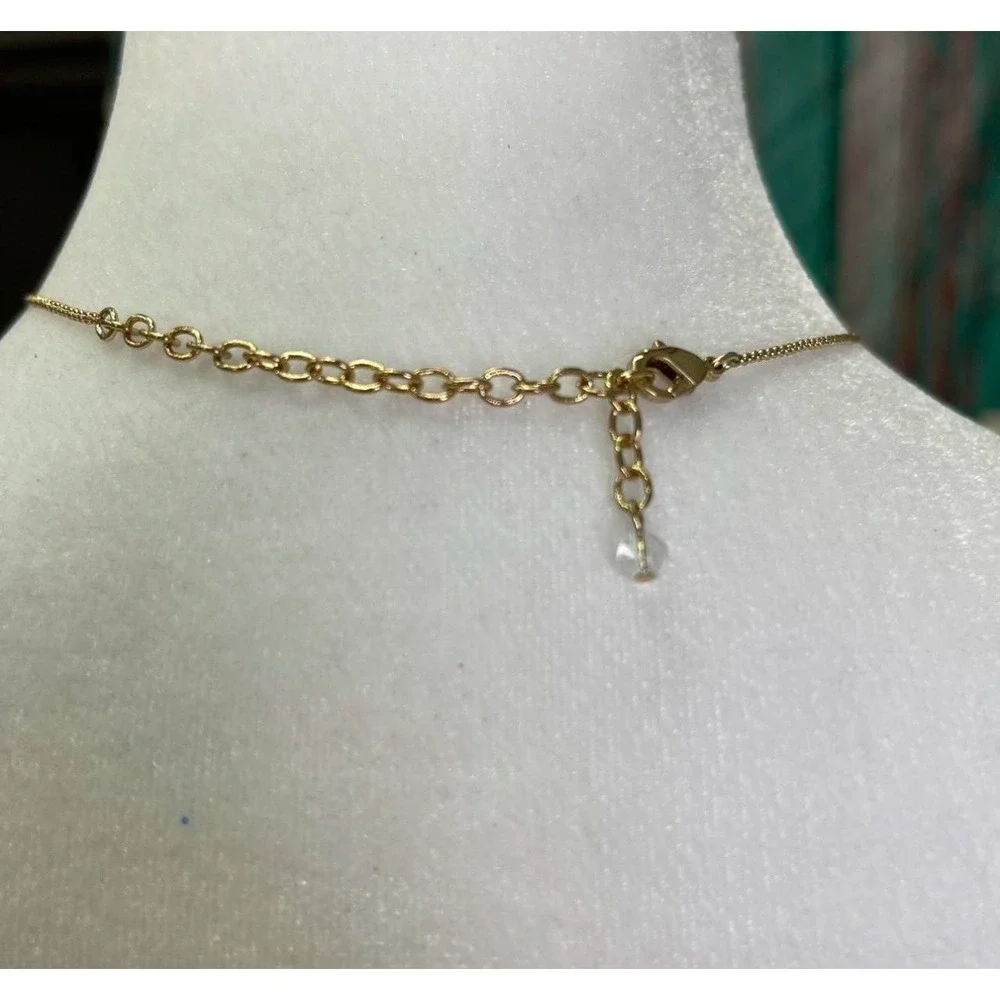 Gold Tone Pink Flower Necklace Cubic‎ Zirconia Accent Adjustable Chain